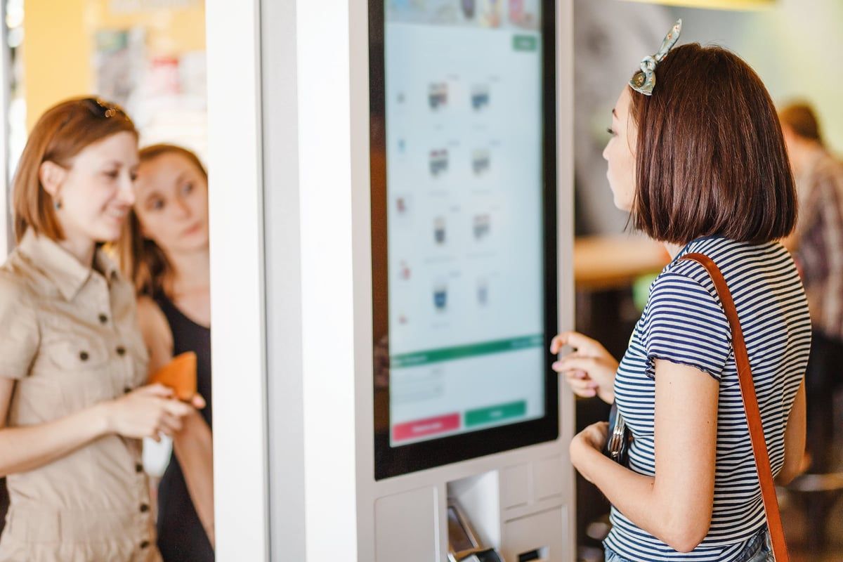 Self-order kiosk in a restaurant