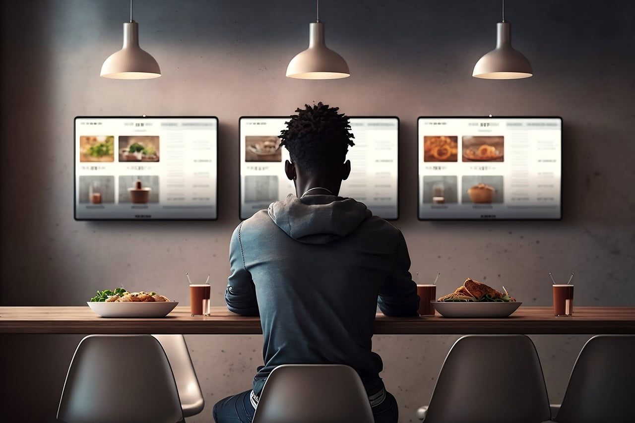 A digital menu board in a restaurant
