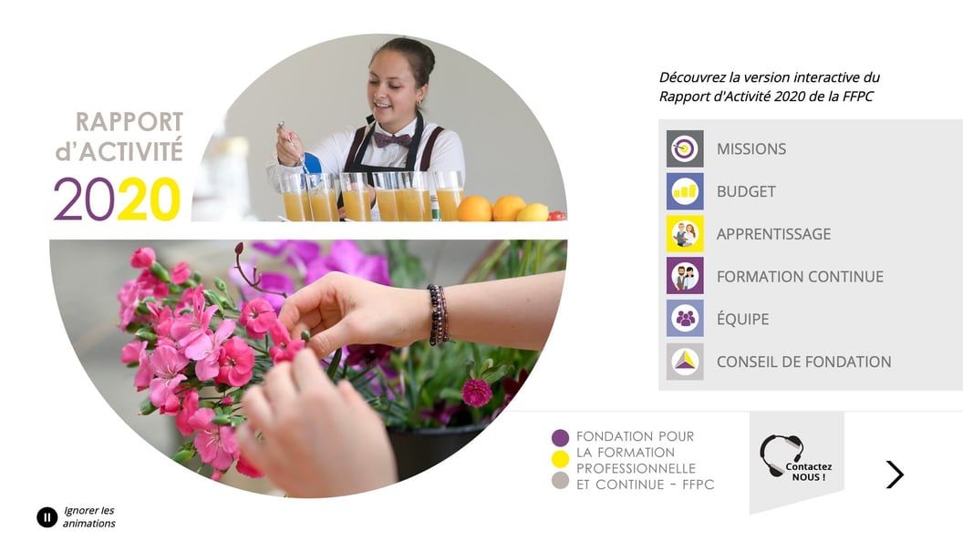 Rapport d'activité interactif affiché sur un écran tactile