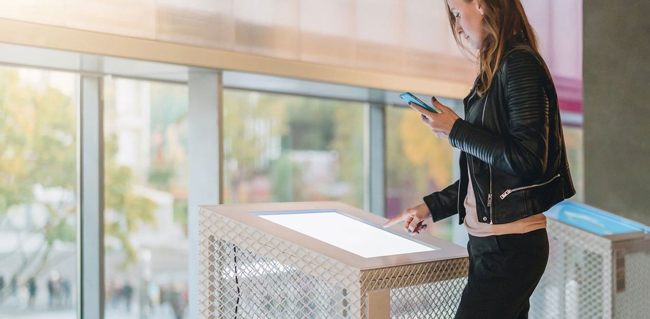 An indoor touchscreen lectern