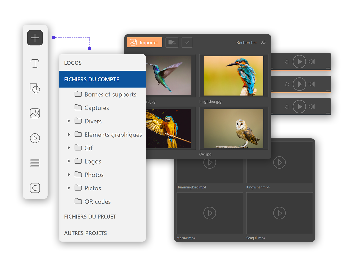 Aperçu de l'interface d'import de medias dans Touchify Studio
