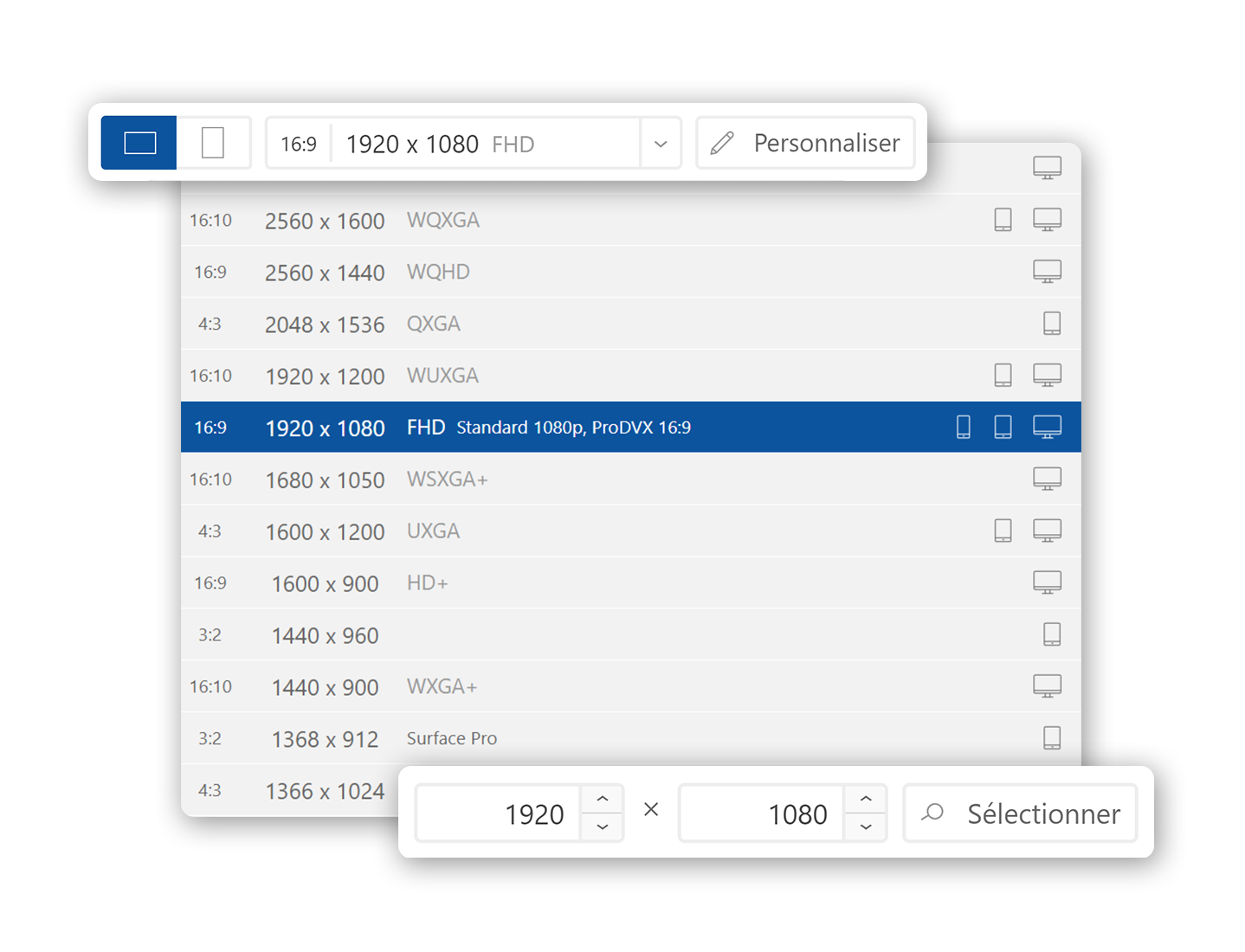 Touchify Studio screen resolution selector Touchify Studio screen resolution selector
